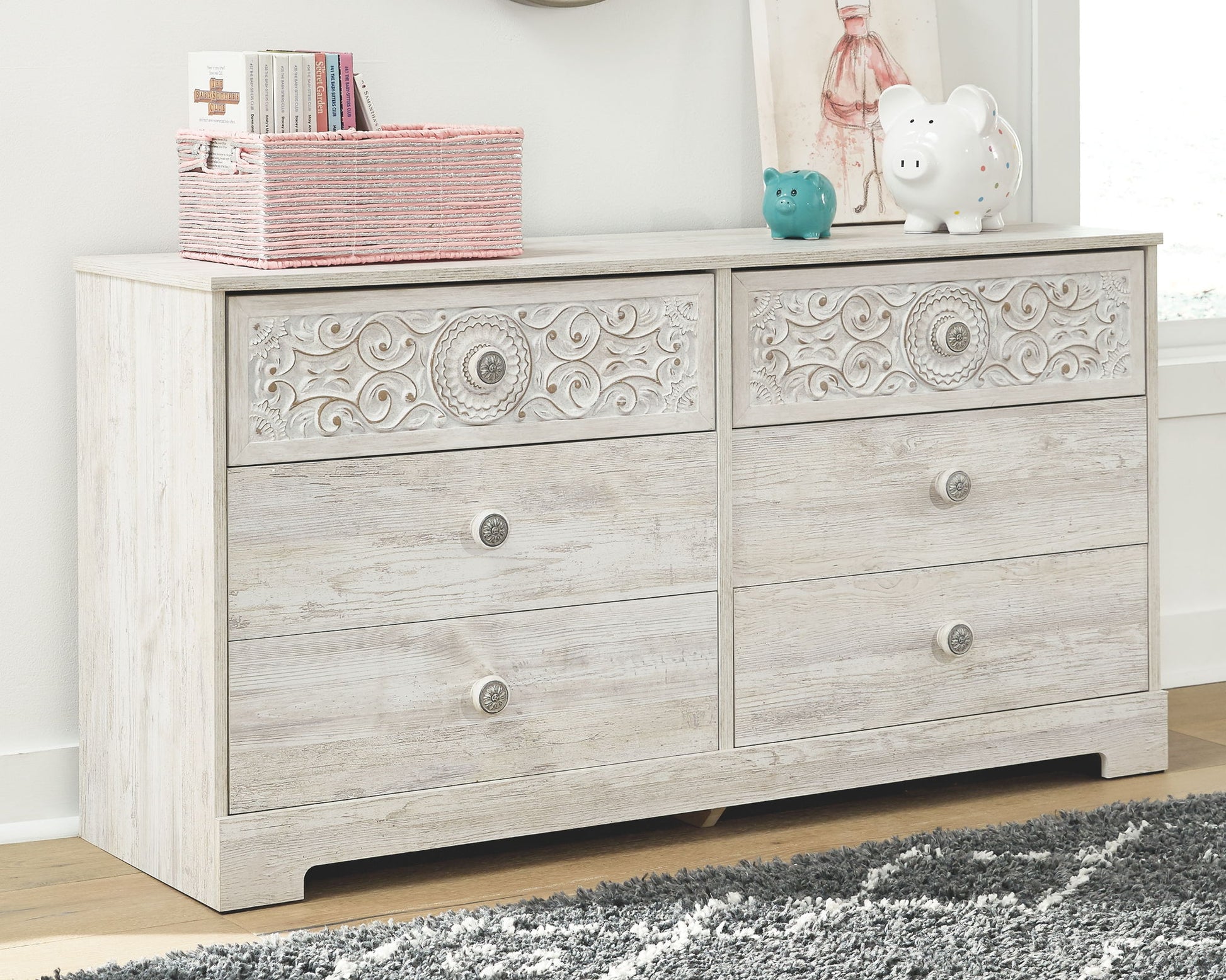 Paxberry - Whitewash - Six Drawer Dresser - Vinyl - Wrapped - Hornell Furniture Outlet