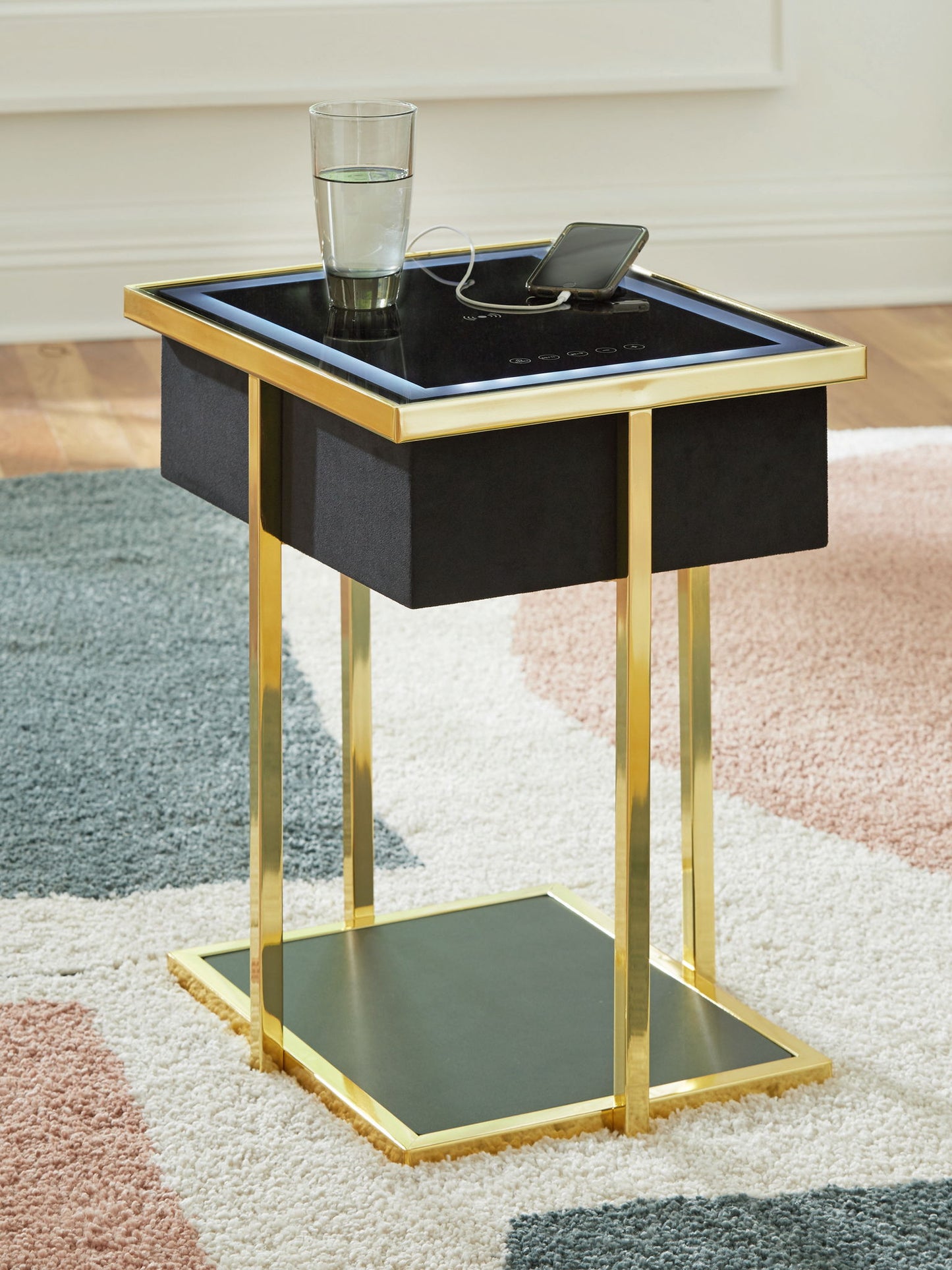 Rexwell - Black / Gold Finish - Accent Table With Speaker - Hornell Furniture Outlet