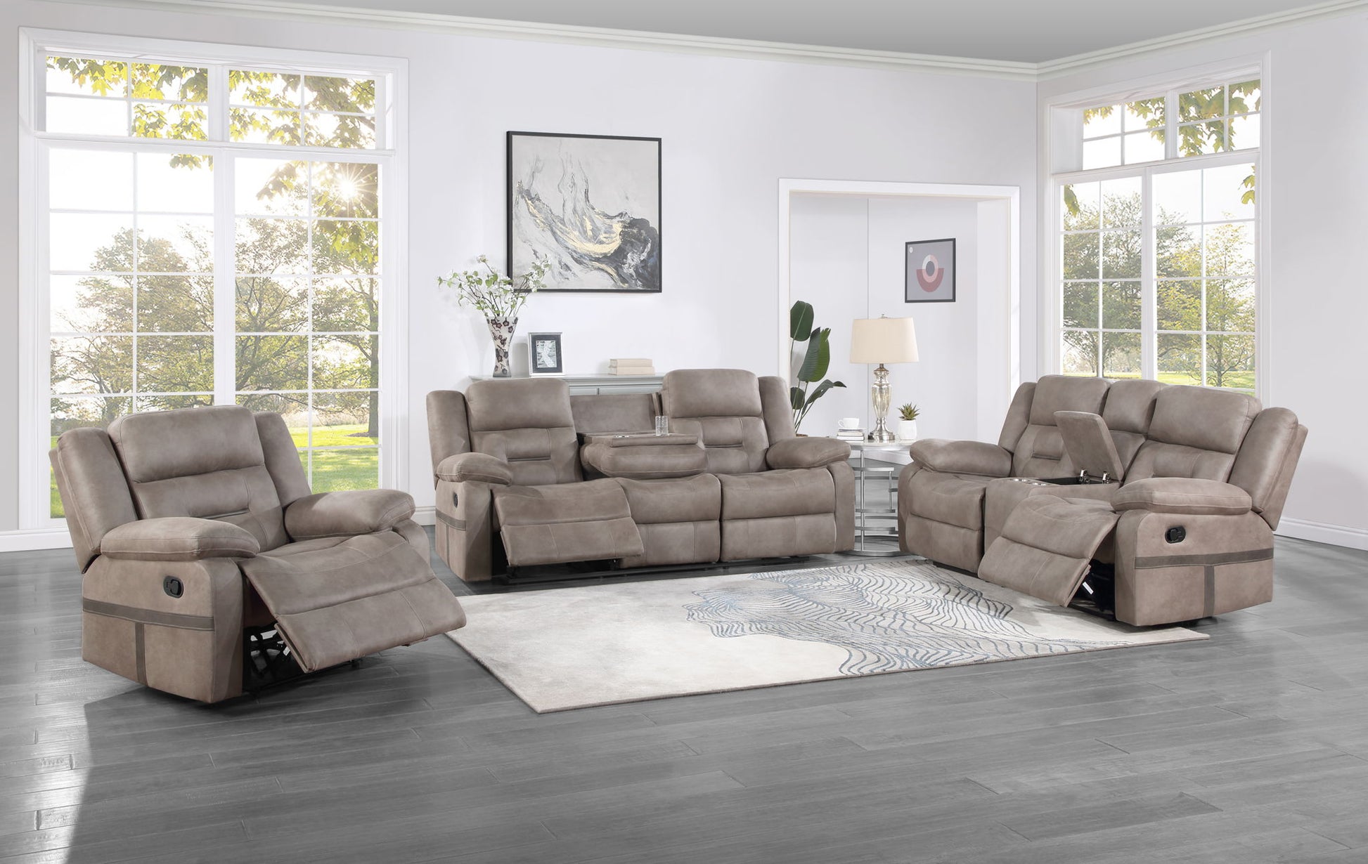 Abilene - 3 Piece Upholstery Living Room Set - Tan - Hornell Furniture Outlet