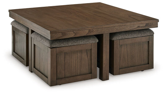 Boardernest - Brown - Cocktail Table With 4 Stools (Set of 5) - Hornell Furniture Outlet