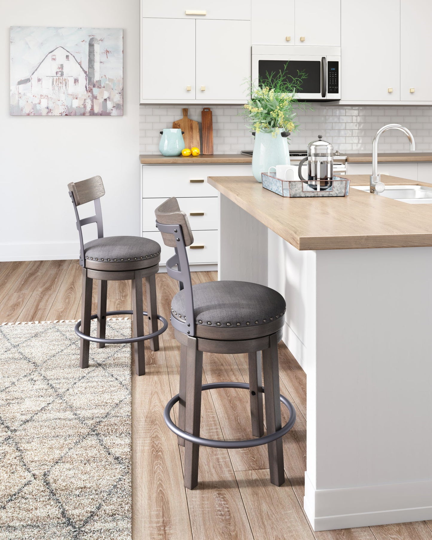 Caitbrook - Gray - UPH Swivel Barstool - Hornell Furniture Outlet
