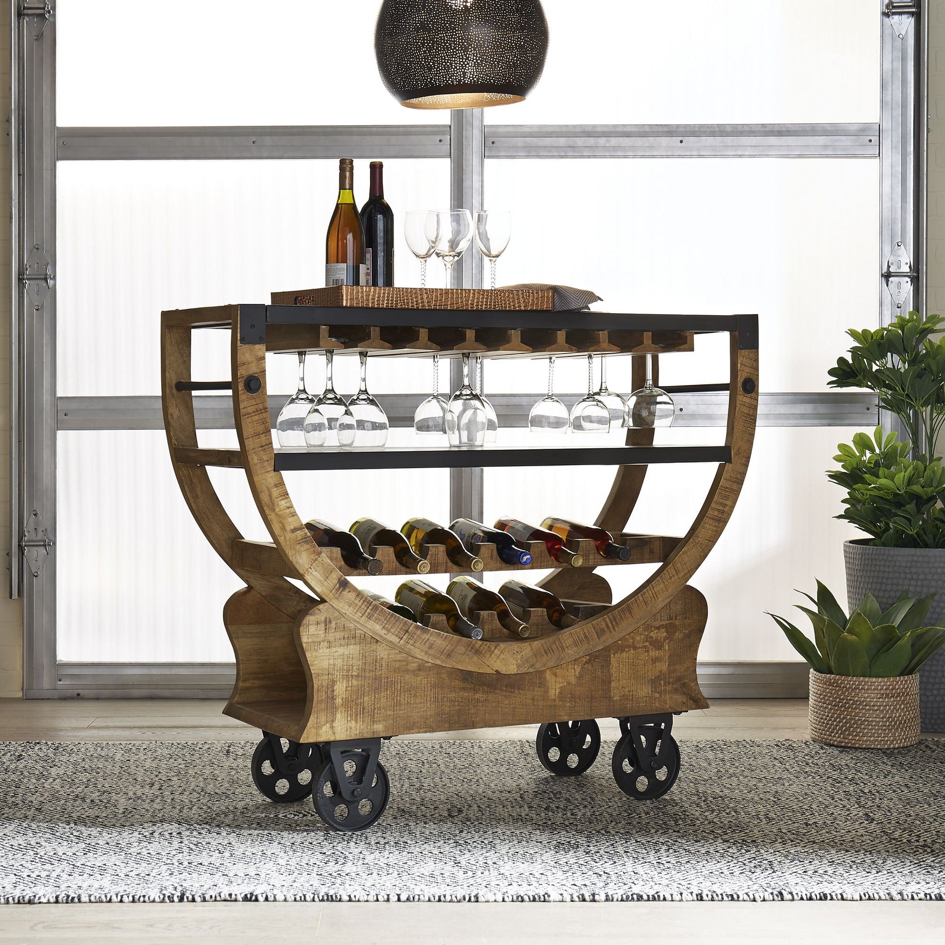 Danley - Accent Bar Trolley - Light Brown - Hornell Furniture Outlet