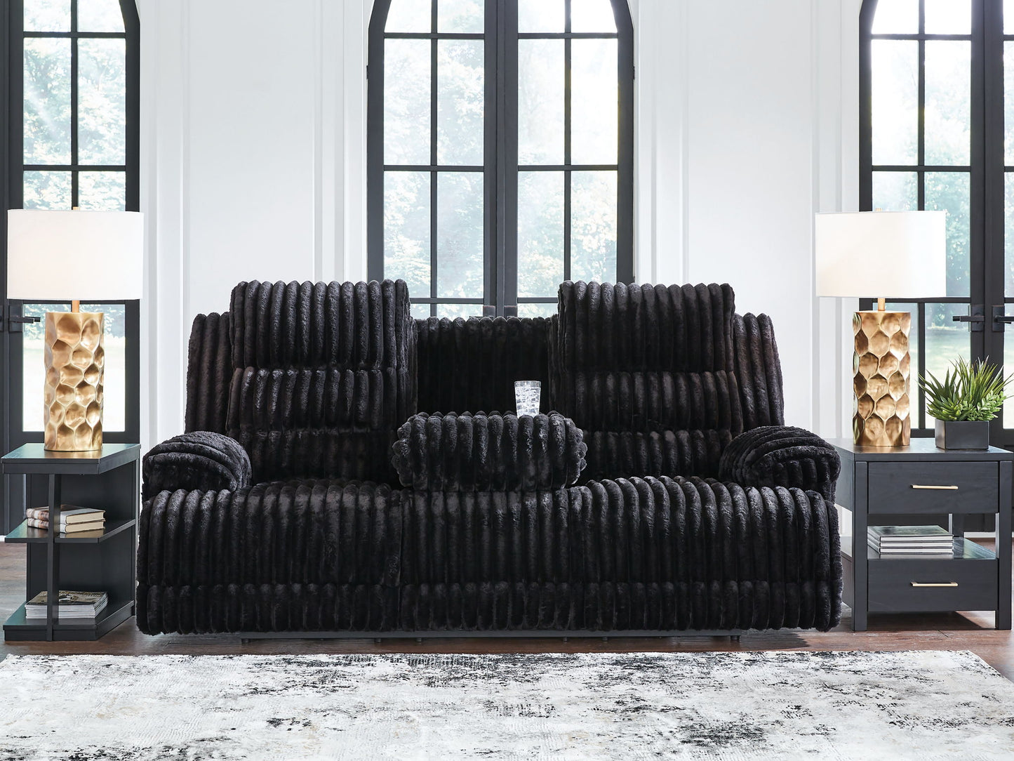 Rhine Falls - Onyx - Reclining Power Sofa With Drop Down Table - Hornell Furniture Outlet