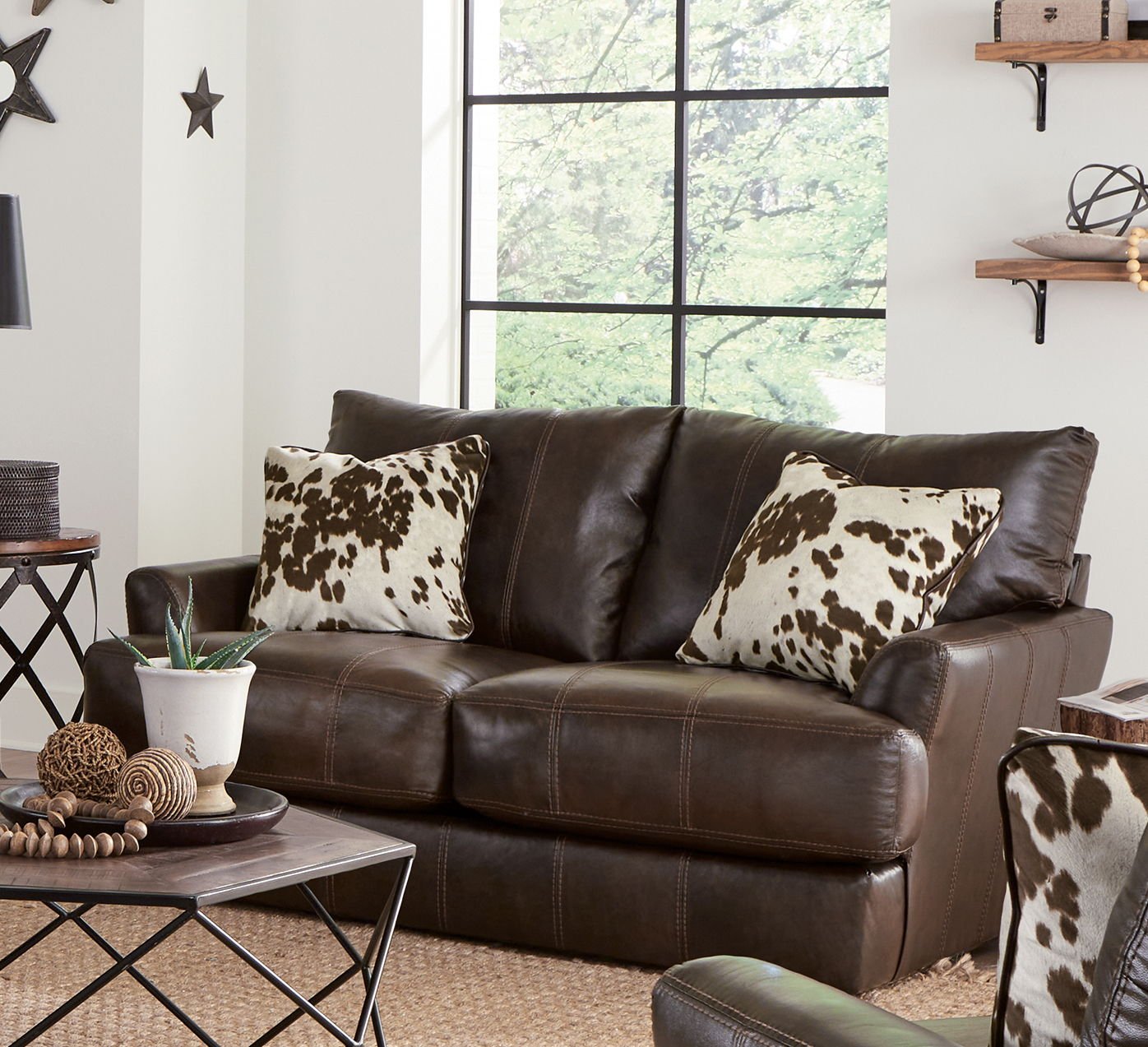 Pavia - Top Grain Italian Leather Loveseat With Cuddler Cushions - Cocoa - Hornell Furniture Outlet