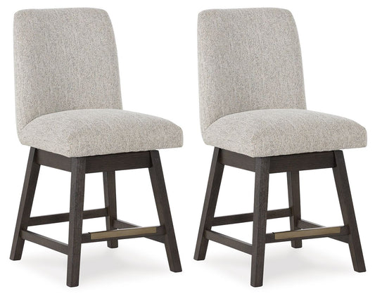 Burkhaus - Beige / Dark Brown - Upholstered Swivel Barstool (Set of 2) - Hornell Furniture Outlet