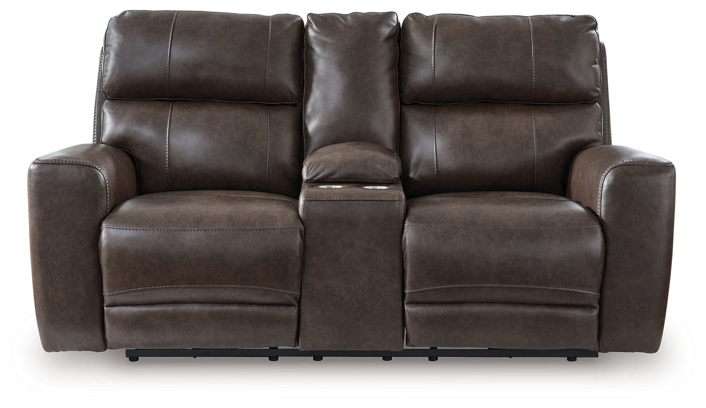 Crossplex - Smoke - Power Recline Loveseat / Console / Adjustable Headrest - Hornell Furniture Outlet