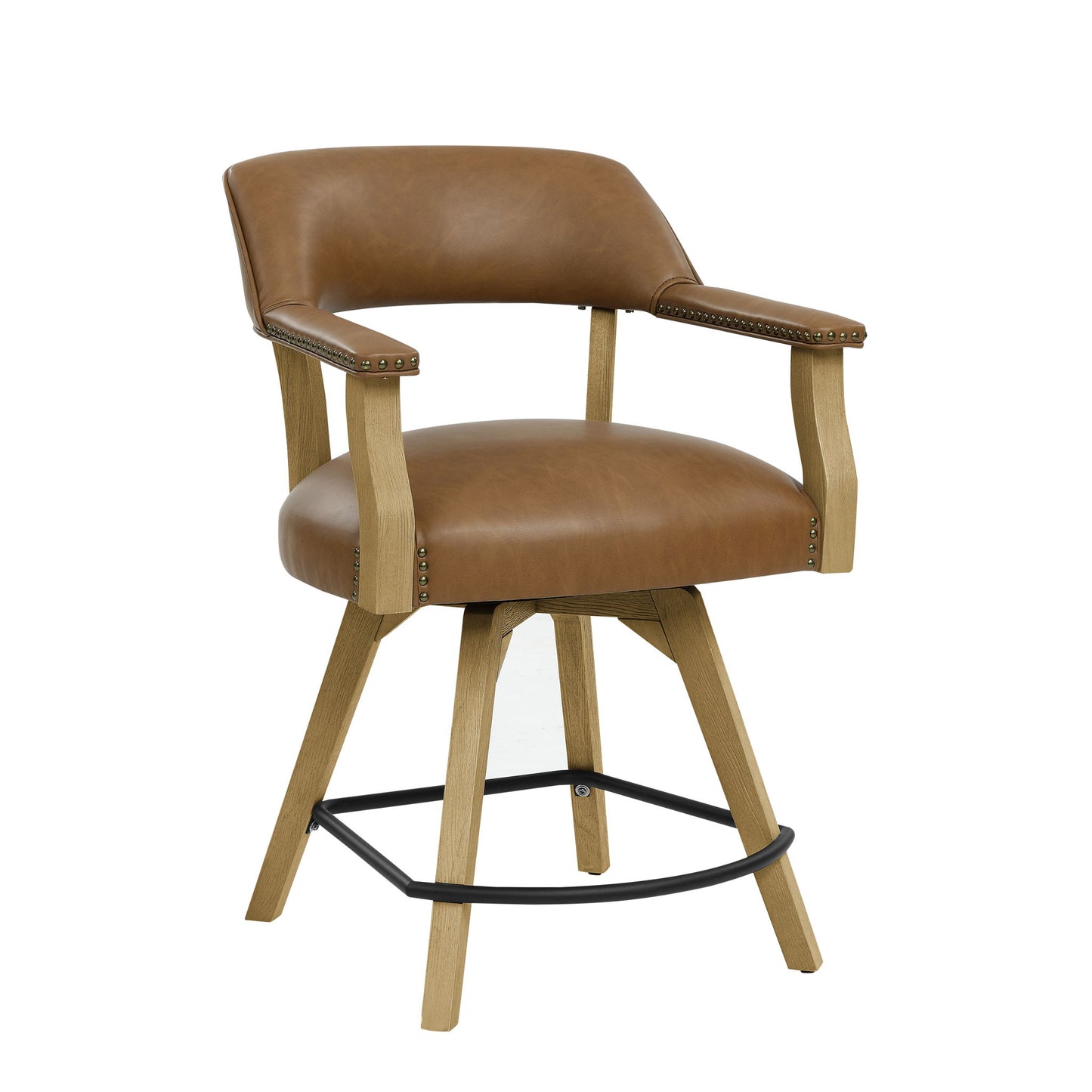 Rylie - Swivel Vegan Leather Counter Chair - Camel - Hornell Furniture Outlet