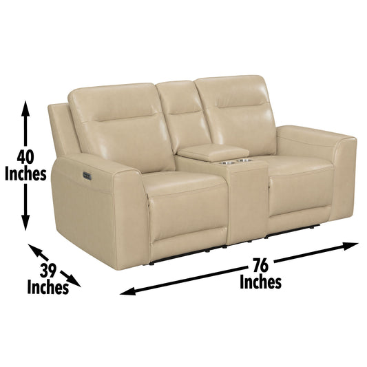 Doncella - Dual Power Loveseat With Console - Beige - Hornell Furniture Outlet