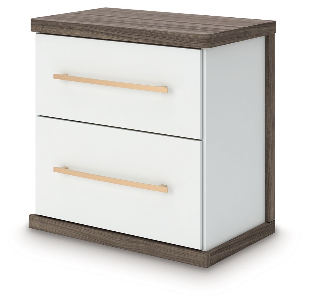 Kendanport - Brown / White - Two Drawer Night Stand - Hornell Furniture Outlet