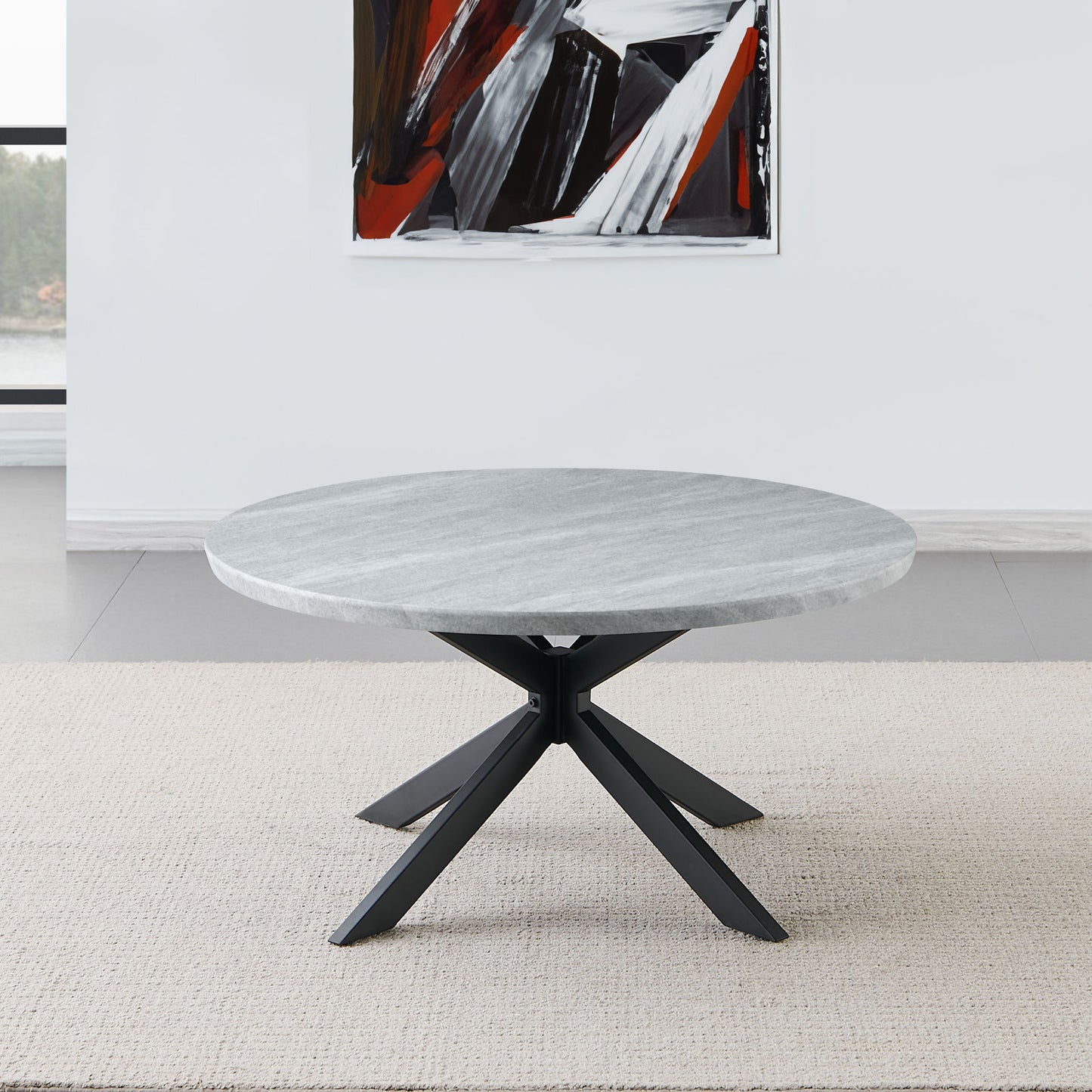 Keyla - Faux Marble Round Cocktail Table - Gray - Hornell Furniture Outlet