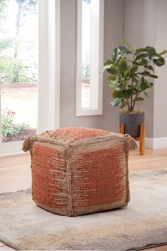 Jafar - Square Handwoven Jute Pouf - Red - Hornell Furniture Outlet