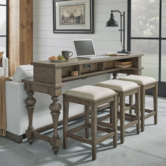 Americana Farmhouse - 4 Piece Console Set (Console 3 Stools) - Light Brown - Hornell Furniture Outlet