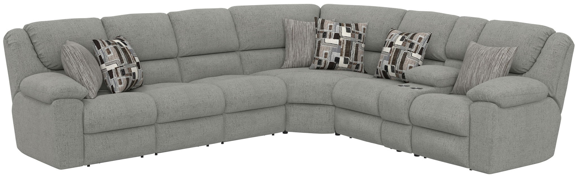 Quinn - 3 Piece Reclining Sectional With 4 Reclining Seats, Storage Arms, Storage Console With Lights, And Drop Down Table - Nature - Hornell Furniture Outlet