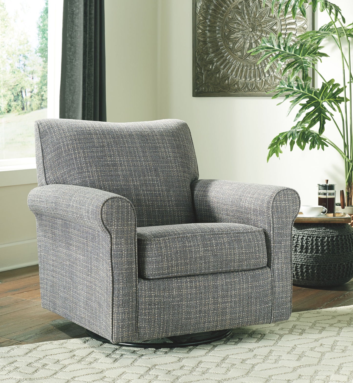 Renley - Ash - Swivel Glider Accent Chair - Hornell Furniture Outlet