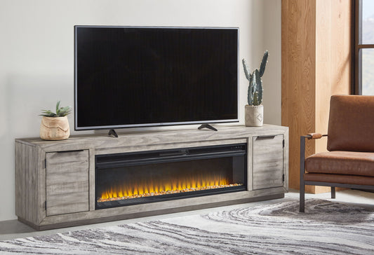 Naydell - Gray - 92" TV Stand with Wide Fireplace Insert - Hornell Furniture Outlet