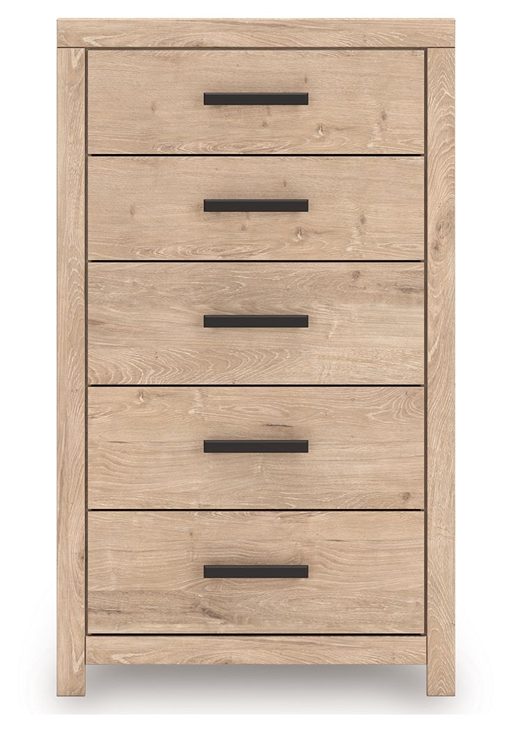 Sanginlane - Tan - Five Drawer Chest - Hornell Furniture Outlet