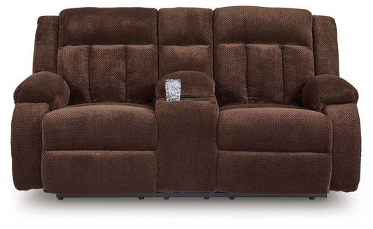 Free Wake - Chocolate - Double Relcining Power Loveseat With Console - Hornell Furniture Outlet