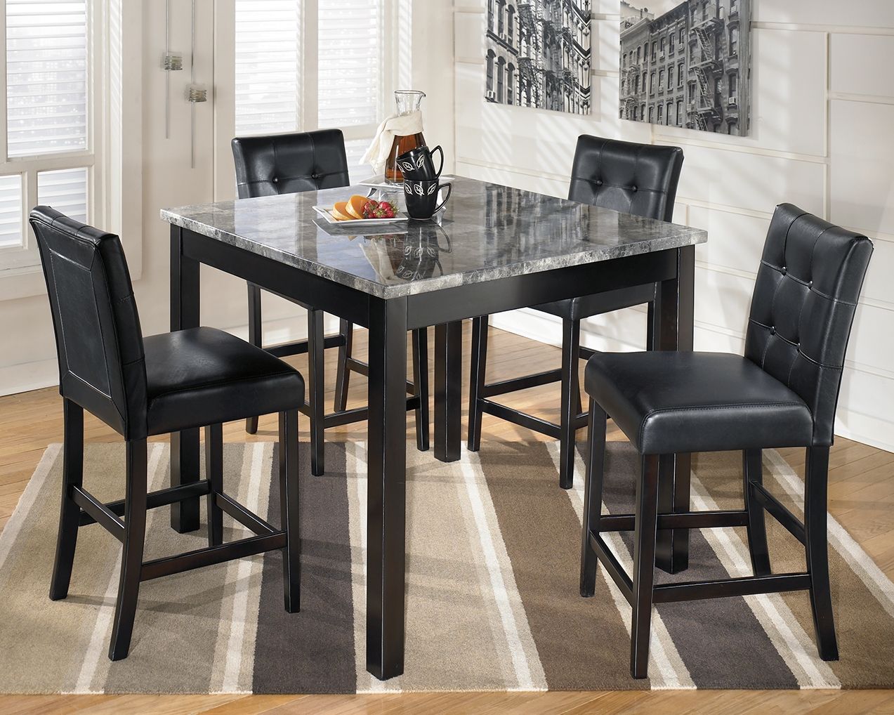 Maysville - Black - Square Counter TBL Set (Set of 5) - Hornell Furniture Outlet