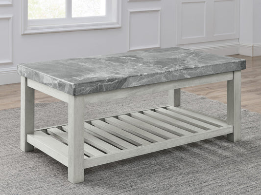 Canova - Gray Marble Top Coffee Table - White - Hornell Furniture Outlet