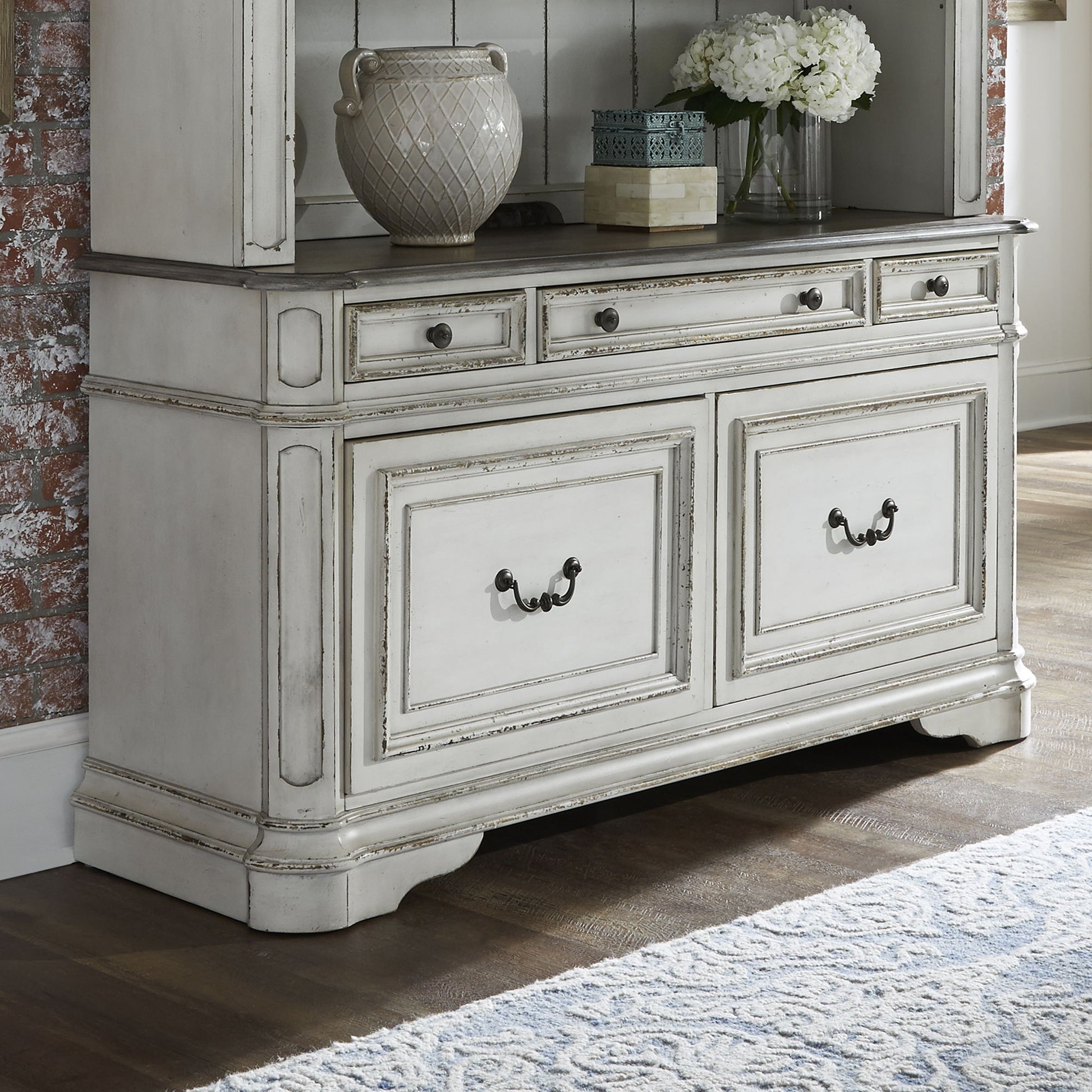 Magnolia Manor - Credenza - Antique White - Hornell Furniture Outlet