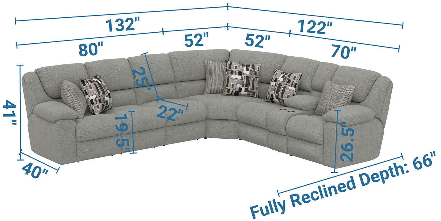 Quinn - 3 Piece Reclining Sectional With 4 Reclining Seats, Storage Arms, Storage Console With Lights, And Drop Down Table - Nature - Hornell Furniture Outlet