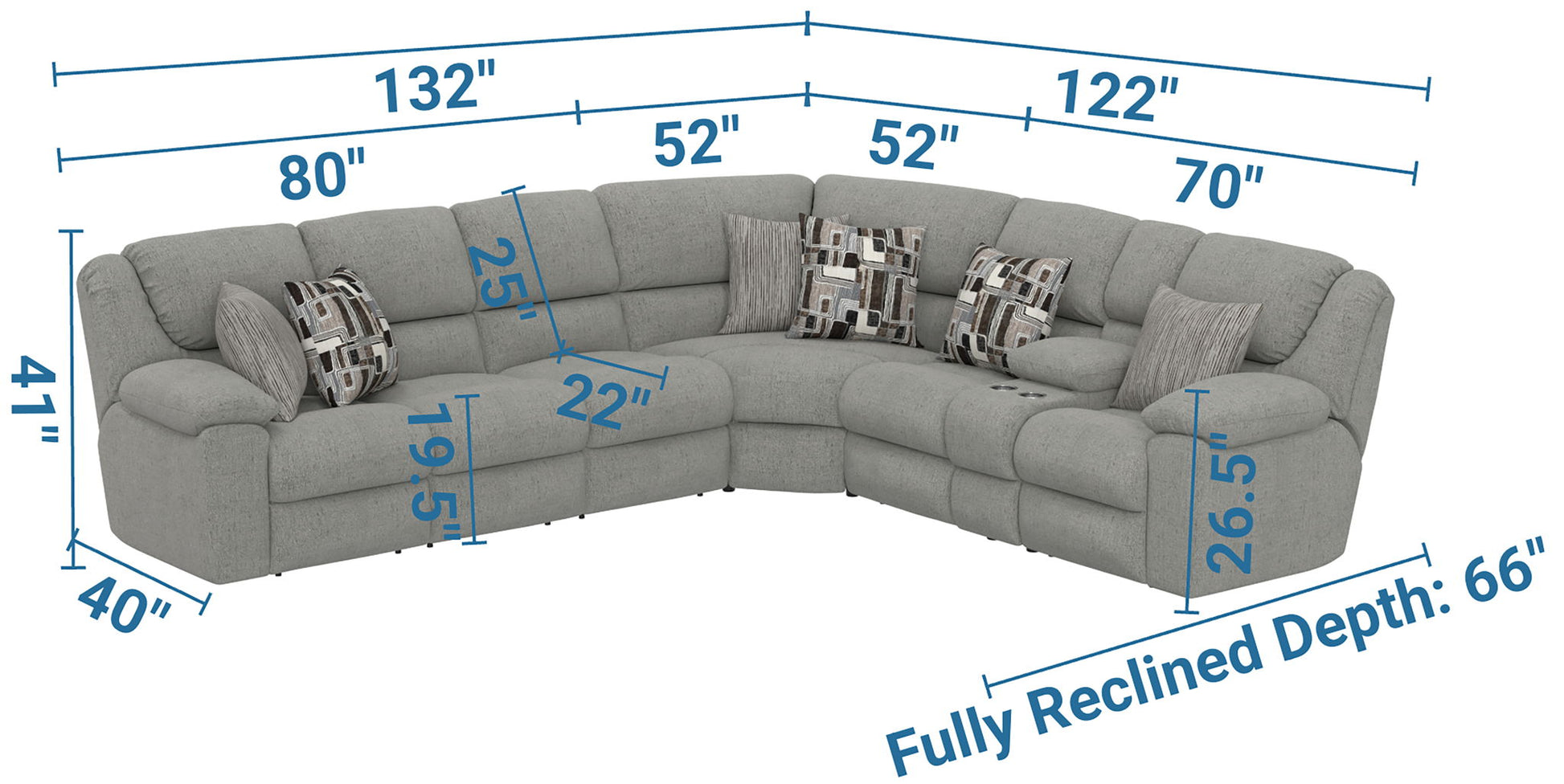 Quinn - 3 Piece Reclining Sectional With 4 Reclining Seats, Storage Arms, Storage Console With Lights, And Drop Down Table - Nature - Hornell Furniture Outlet