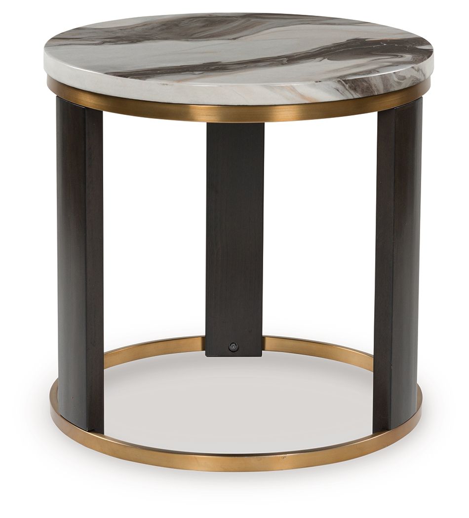Jazmore - Brown / Brass Finish - Round End Table - Hornell Furniture Outlet