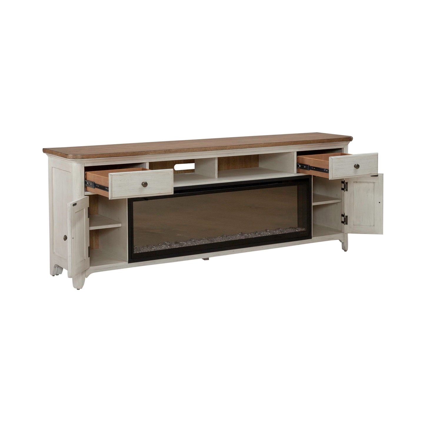 Fireplace TV Consoles - 79" Console With Fire - Medium Brown - Hornell Furniture Outlet