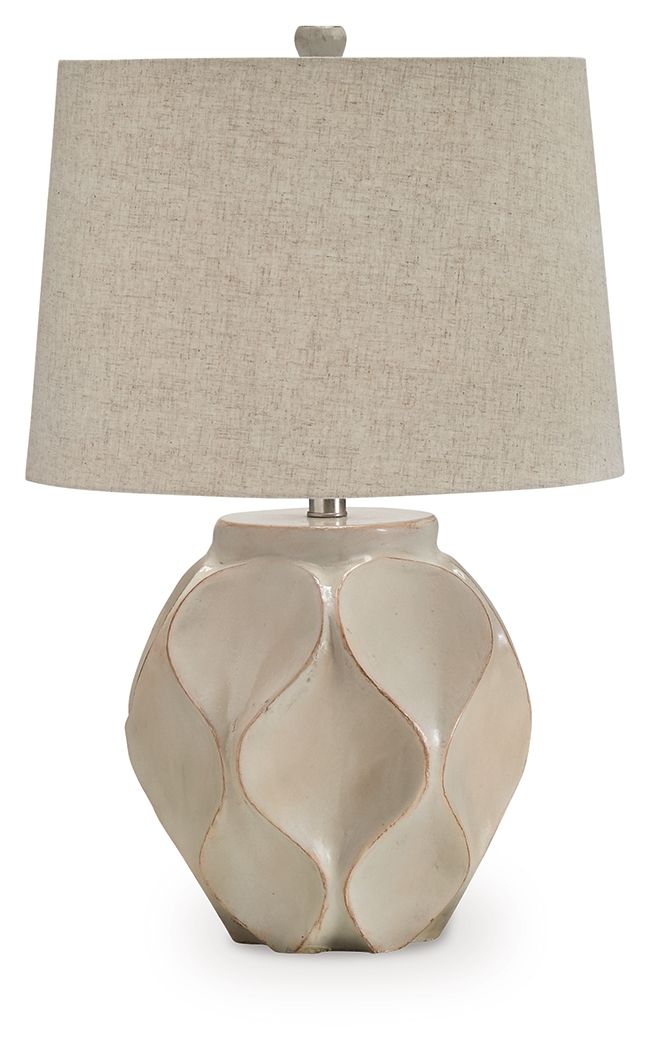 Edselham - Distressed Cream - Paper Table Lamp - Hornell Furniture Outlet