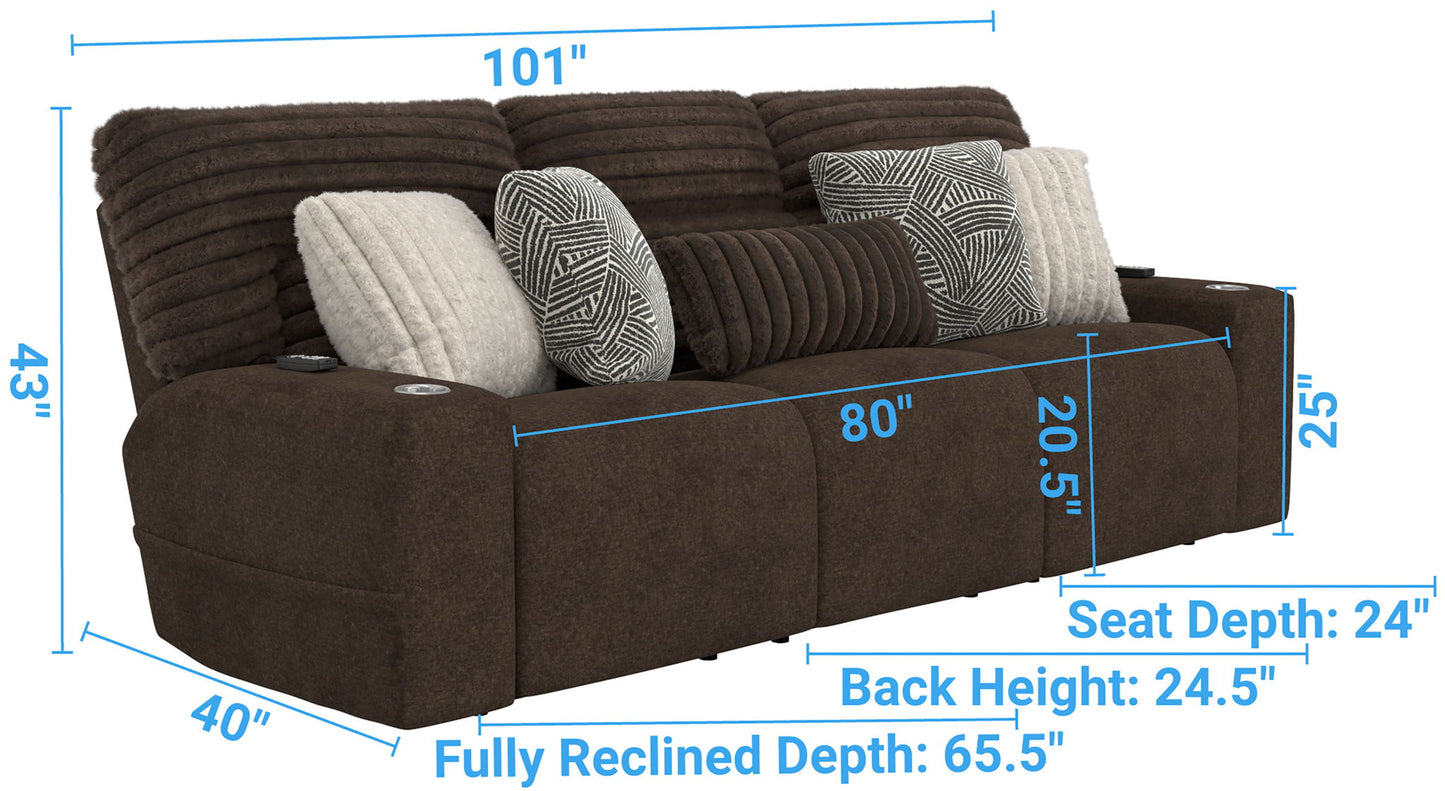 Zen - Power Reclining Sofa With CR3 Heat/Massage/Zero Gravity - Chocolate - Hornell Furniture Outlet