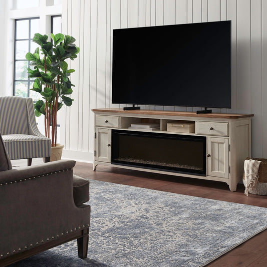 Fireplace TV Consoles - 652 80" Console With Fire FT - White - Hornell Furniture Outlet
