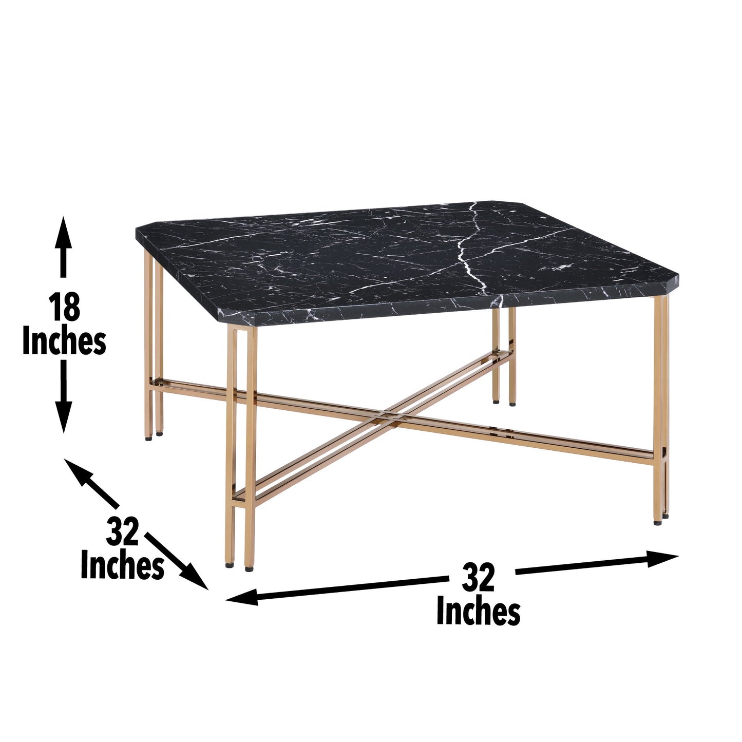 Daxton - Faux Marble Top Square Cocktail Table - Black - Hornell Furniture Outlet