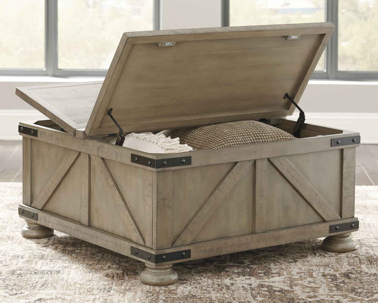 Aldwin - Gray - Cocktail Table With Storage - Square - Hornell Furniture Outlet