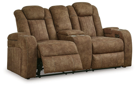 Wolfridge - Brindle - Power Reclining Loveseat With Console /Adj Hdrst - Hornell Furniture Outlet