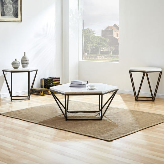 Corvus - End Table With Marble Top Hexagon - White - Hornell Furniture Outlet
