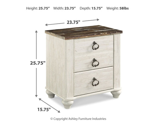 Willowton - Two Drawer Night Stand - Brown / Beige / White - Hornell Furniture Outlet