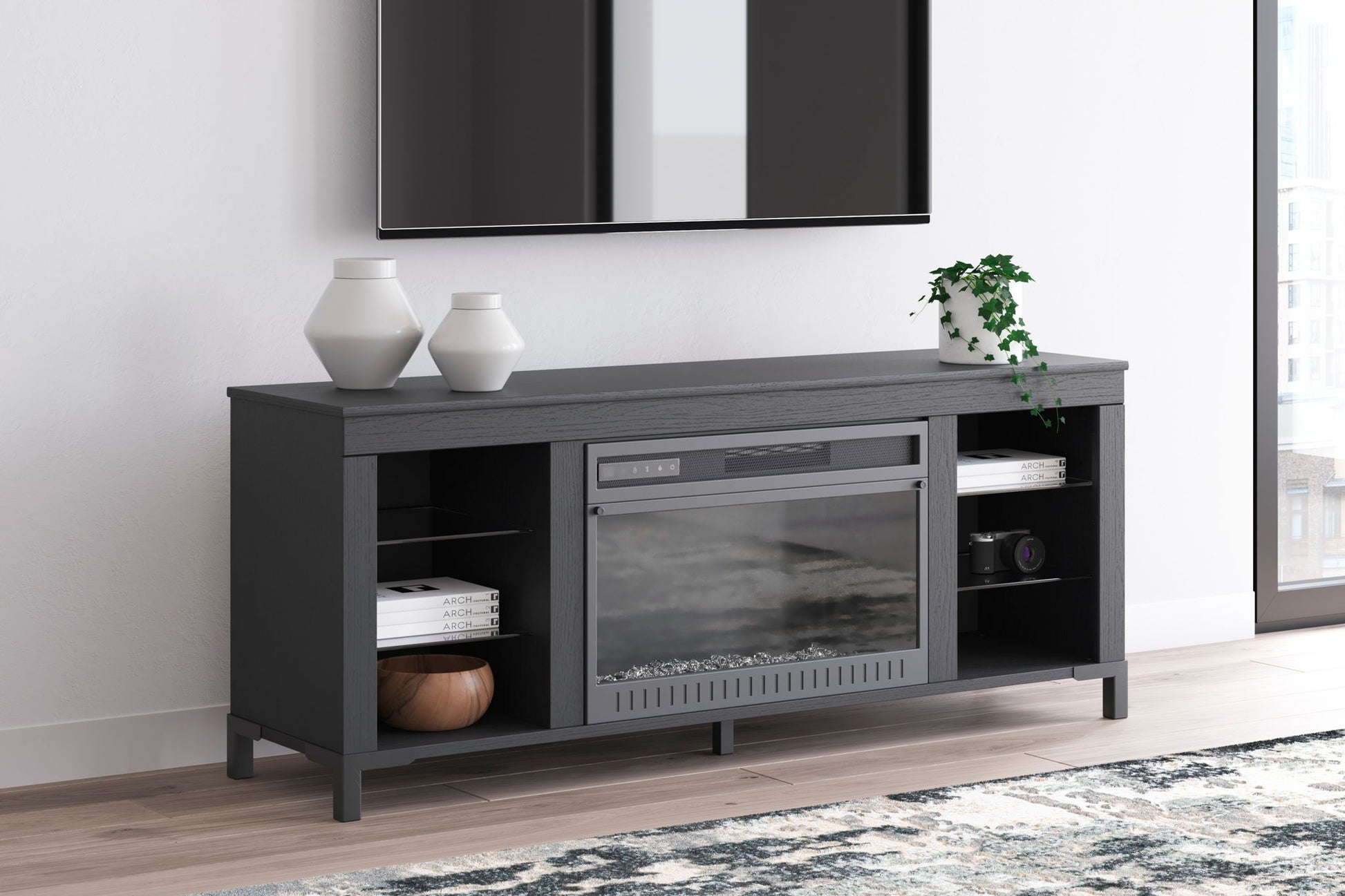 Cayberry - Black - TV Stand With Fireplace - Hornell Furniture Outlet