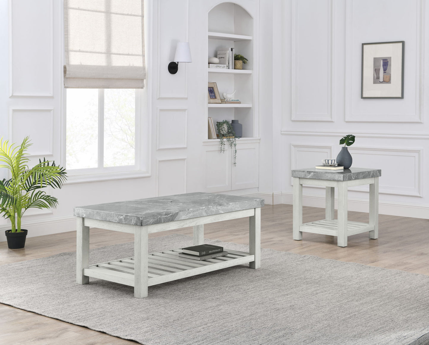 Canova - Gray Marble Top End Table - White - Hornell Furniture Outlet