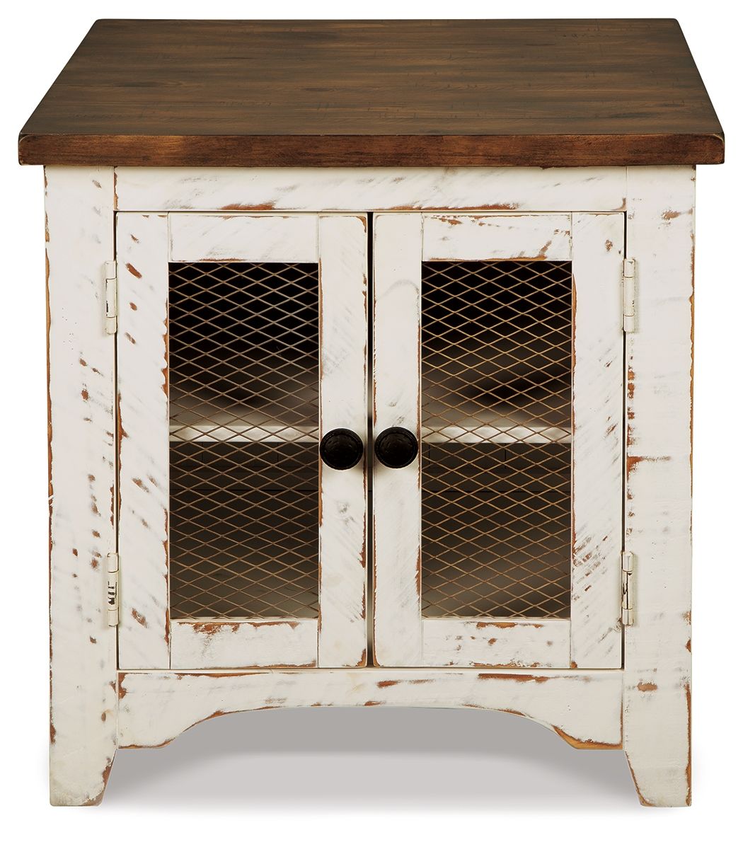 Wystfield - White / Brown - Rectangular End Table - 2 Doors - Hornell Furniture Outlet