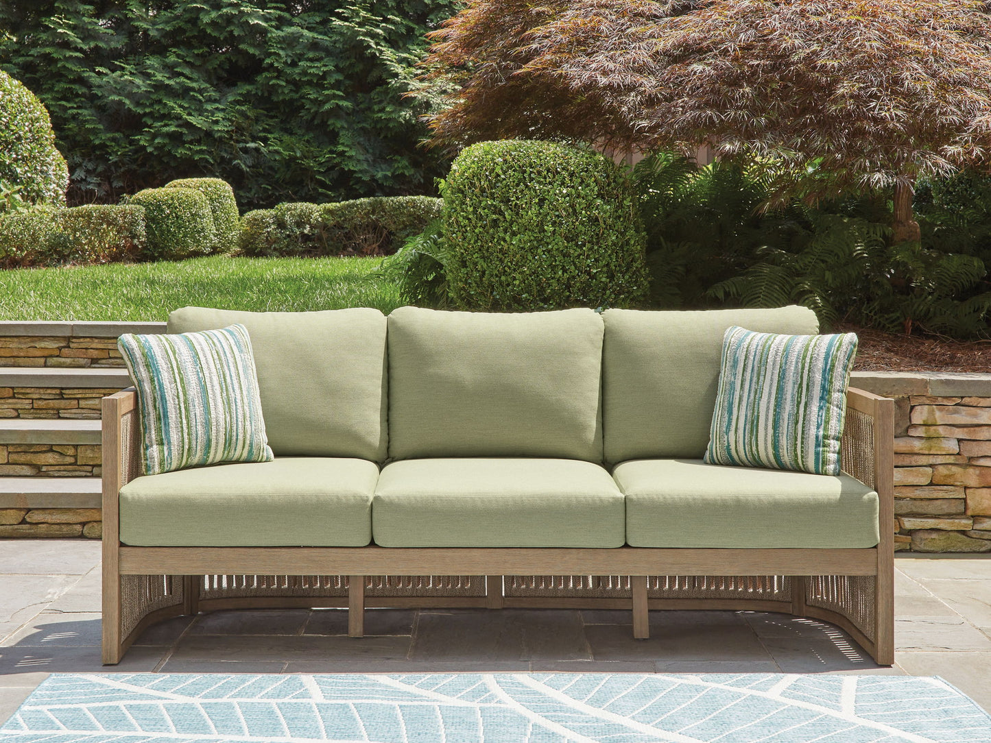 Serena Shores - Beige / Green - Sofa With Cushion - Hornell Furniture Outlet