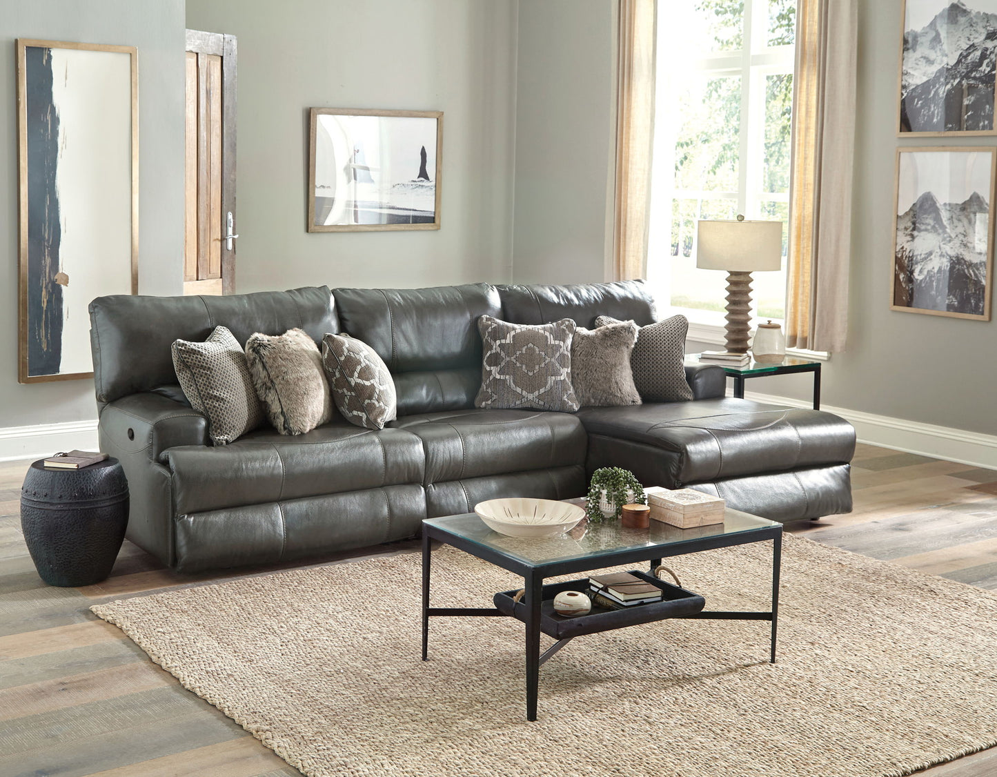 Como - 3 Piece Italian Leather Match Reclining Sectional - Hornell Furniture Outlet