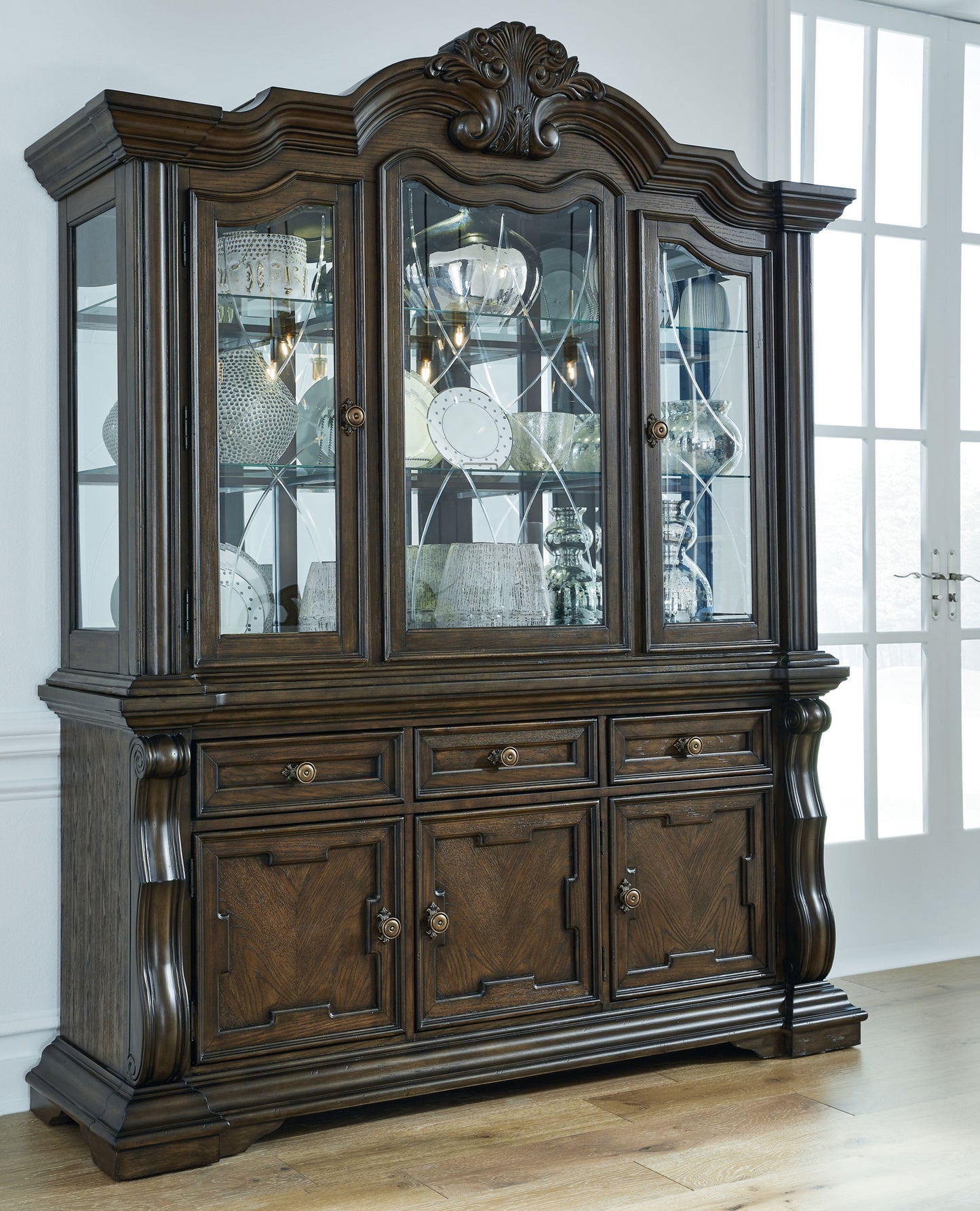Maylee - Dark Brown - Dining Buffet And Hutch - Hornell Furniture Outlet