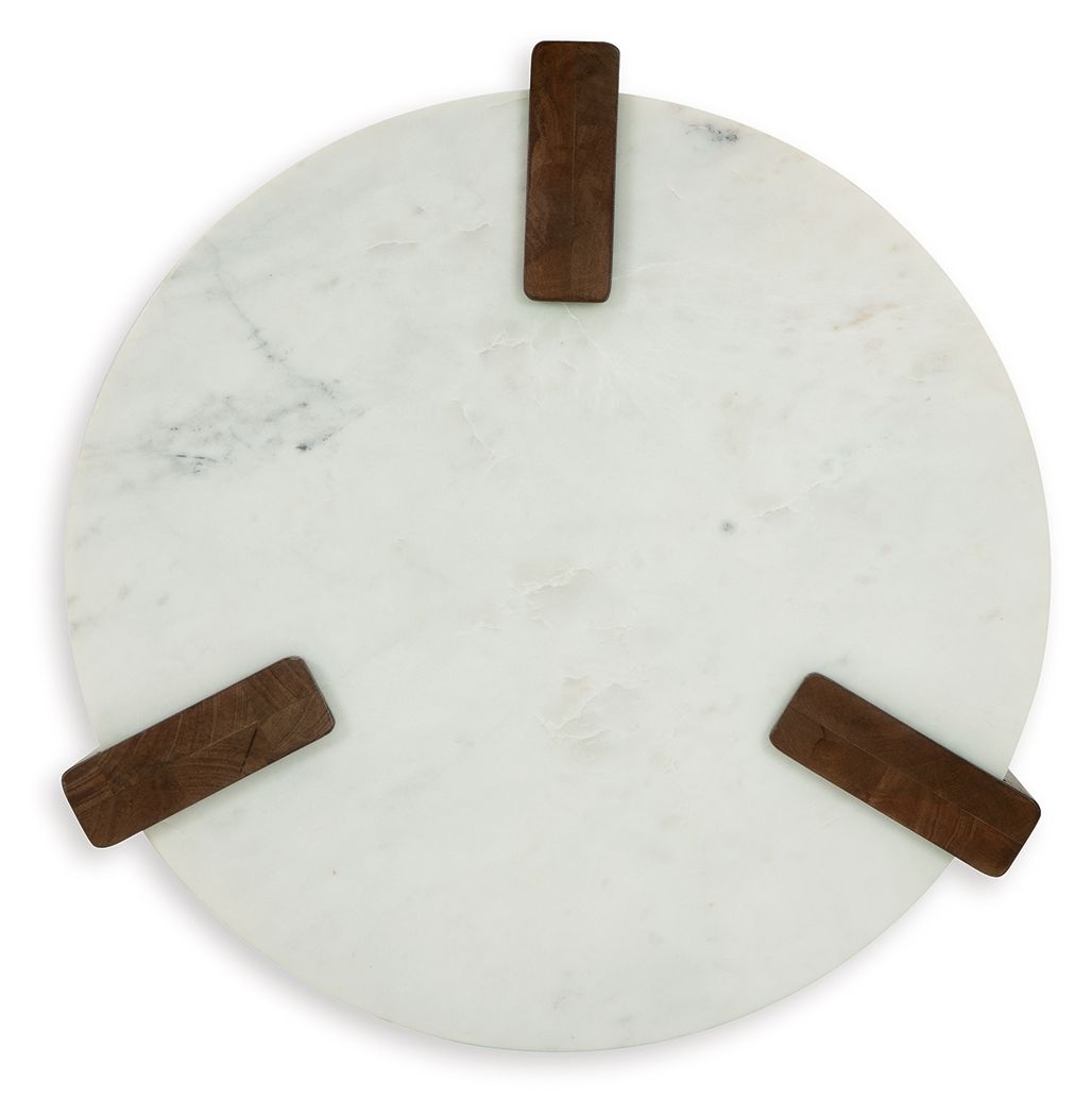 Isanti - White / Brown - Round End Table - Hornell Furniture Outlet