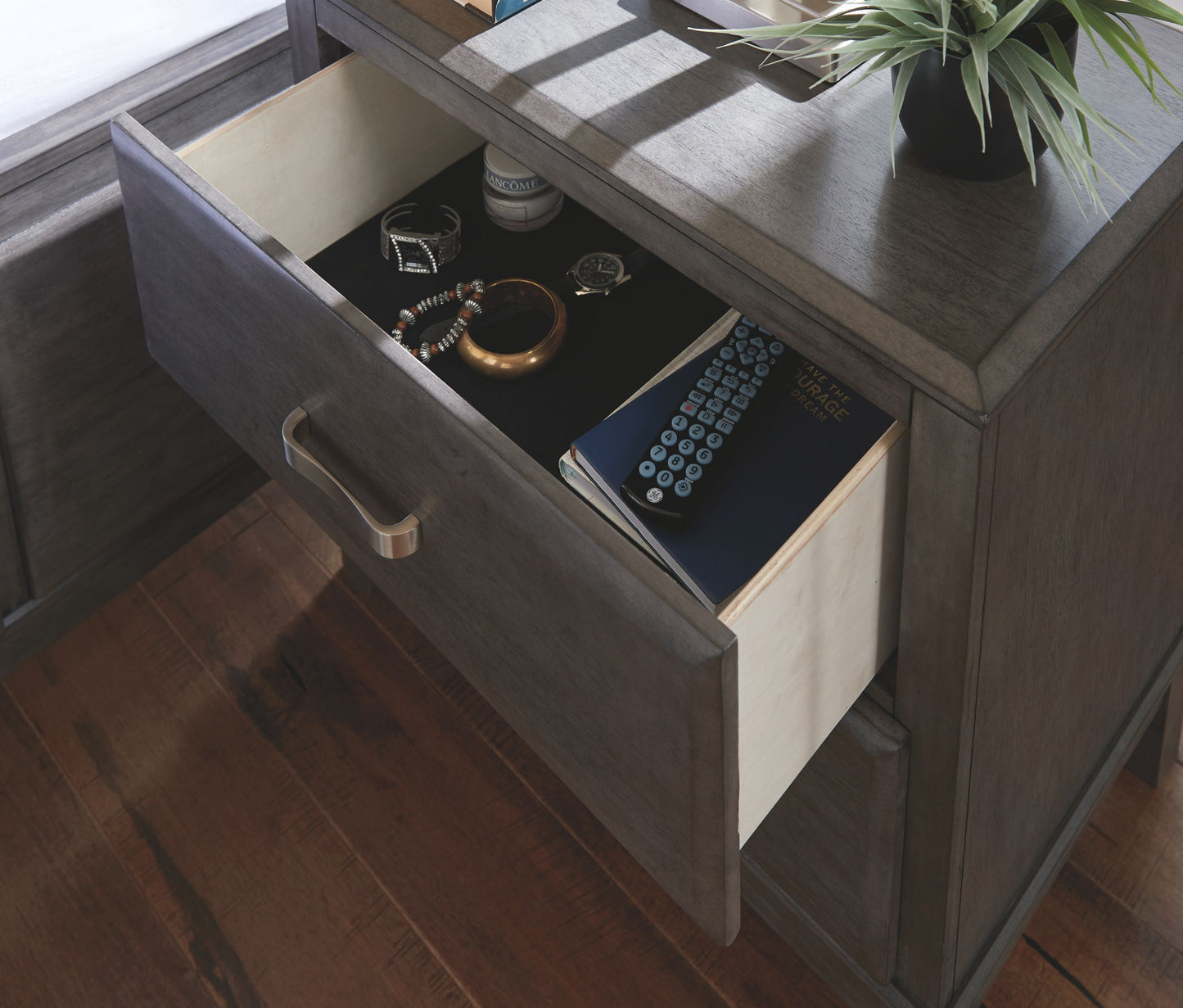 Caitbrook - Gray - Two Drawer Night Stand - Hornell Furniture Outlet