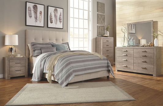 Culverbach - Gray - 5 Pc. - Dresser, Mirror, Queen Upholstered Bed, 2 Nightstands - Hornell Furniture Outlet