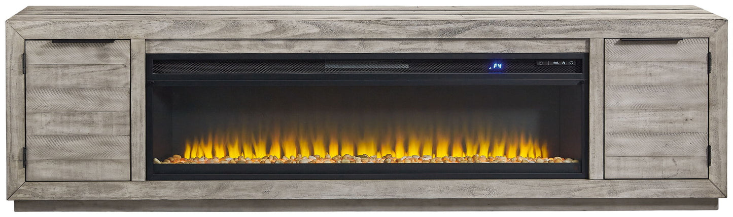 Naydell - Gray - 92" TV Stand with Wide Fireplace Insert - Hornell Furniture Outlet