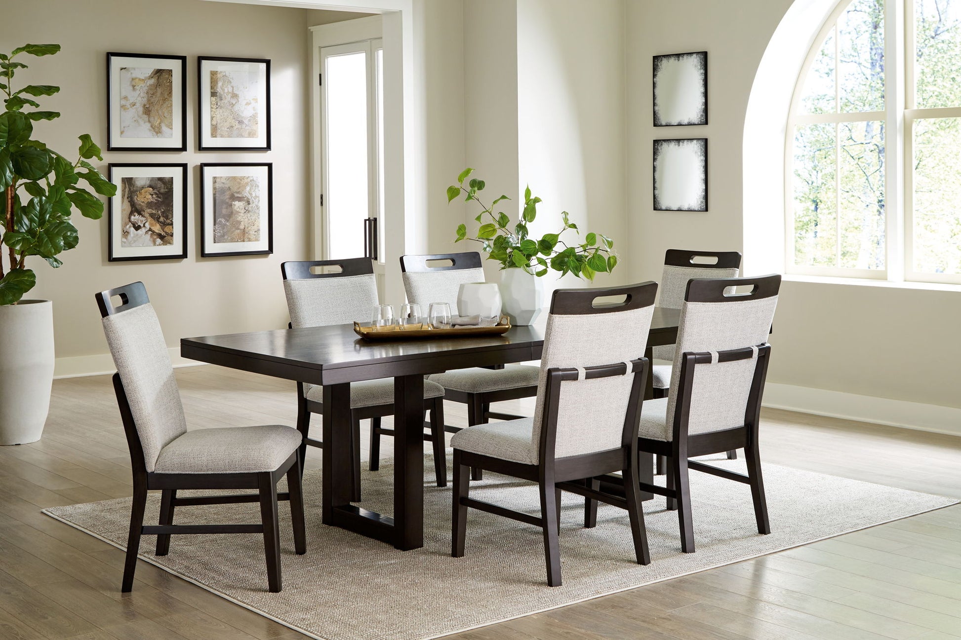 Neymorton - Dark Grayish Brown - 7 Pc. - Rectangular Extension Table, 6 Side Chairs - Hornell Furniture Outlet