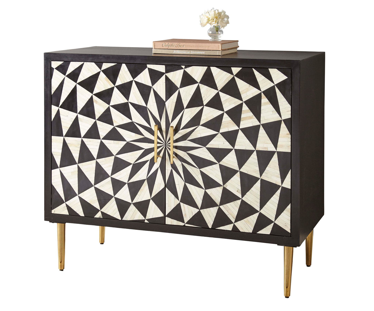 Benzara - 2 Door Bone Inlay Cabinet - Black - Hornell Furniture Outlet