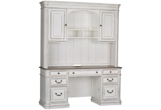 Magnolia Manor - Credenza & Hutch - White - Hornell Furniture Outlet