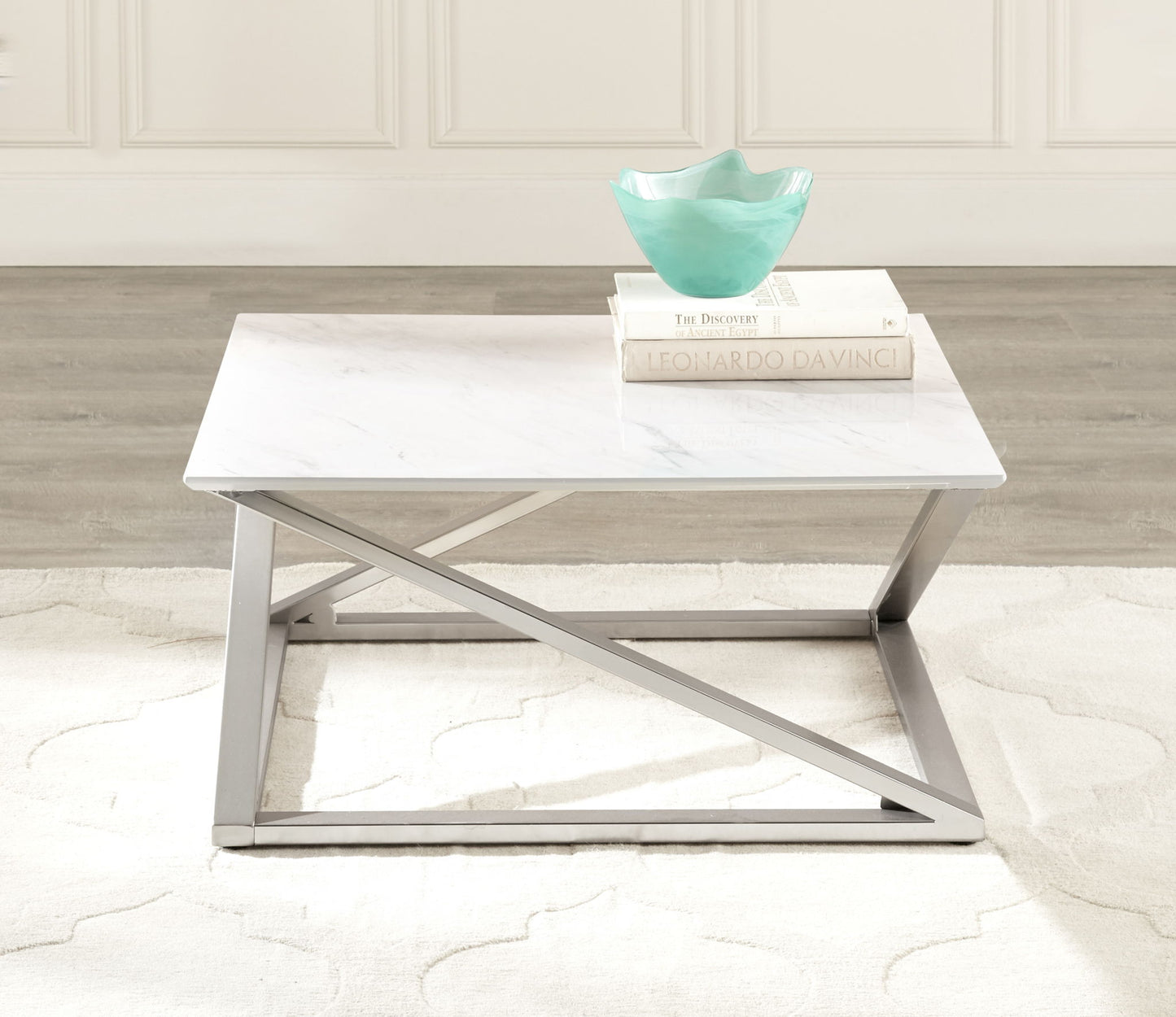 Zurich - Faux White Marble Top Coffee Table - White - Hornell Furniture Outlet